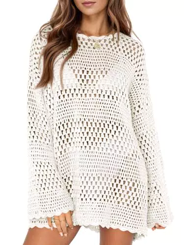 Saodimallsu Damen Gestricktes Strandkleid Sommer Poncho für Strandurlaub