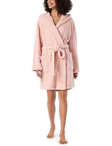 Schiesser Damen Teddy Fleece Bademantel mit Kapuze, dunkelblau