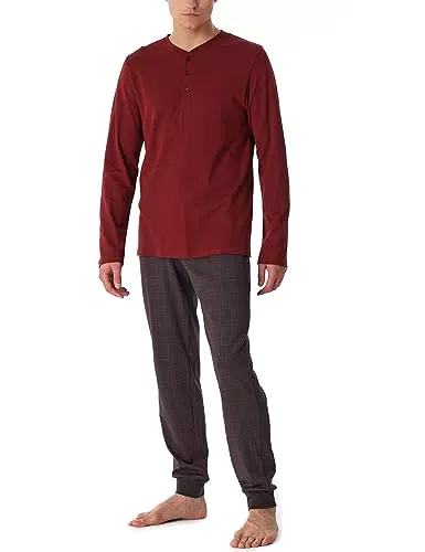 Schiesser Herren Schlafanzug lang mit Knopfleiste aus warmer Baumwolle