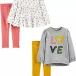 Simple Joys by Carter's Baby-Mädchen 4-Piece Long-Sleeve Shirts and Pants Playwear Set Hosenset