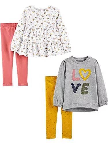 Simple Joys by Carter's Baby-Mädchen 4-Piece Long-Sleeve Shirts and Pants Playwear Set Hosenset