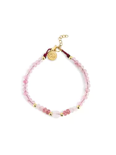 SINGULARU Amulett Rosequarz Armband 18Kt vergoldetes Stahlarmband Damenschmuck