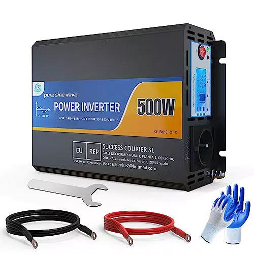 SJZSUNRUN Wechselrichter 12V auf 230V 500W mit LCD-Display und Europäischer Steckdose