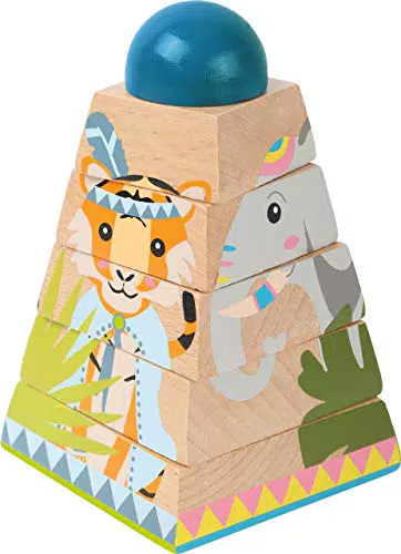 small foot Würfelpuzzle-Turm Jungle aus Holz, Stapelturm