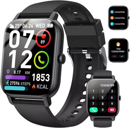 Smartwatch für Damen und Herren, IP68 wasserdicht, Fitnessuhr mit Anruf- und Schlafmonitor