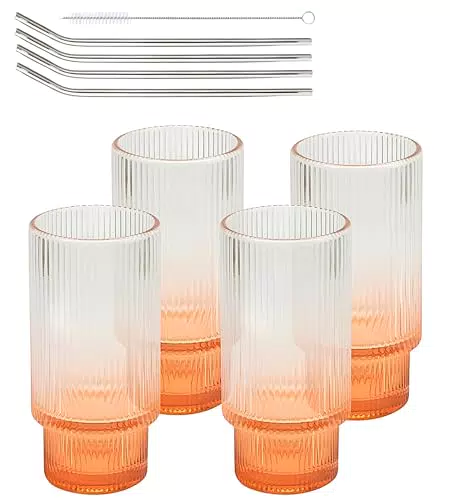 "Smiths Mason Jars Set: Gerippte Gläser mit Strohhalm für Cocktails und Saft"