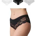 Snocks Push-Up Panties mit Spitze 3er Set Gr. L I Hipster High Waist I Hipster Panty mit Baumwollanteil I Underwear Women I Hot Unterwäsche Damen I Slip Damen Spitze I Angenehme Passform I Mauve