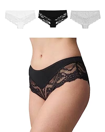 Snocks Push-Up Panties mit Spitze 3er Set Gr. L I Hipster High Waist I Hipster Panty mit Baumwollanteil I Underwear Women I Hot Unterwäsche Damen I Slip Damen Spitze I Angenehme Passform I Mauve