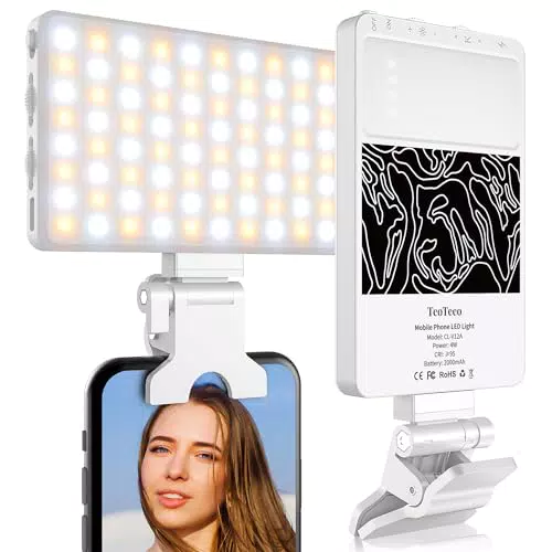 TeoTeeo Selfie Licht mit 80 LED, 3 Lichtmodi und 2000 mAh Akku für Vlogs und Make-up