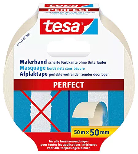 tesa Malerband PERFECT – Dünnes Abdeckband für präzises Abkleben im Innenbereich