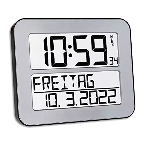 TFA Dostmann TimeLine Max Funk-Wanduhr 60.4512.54 mit Weckfunktion und Datum