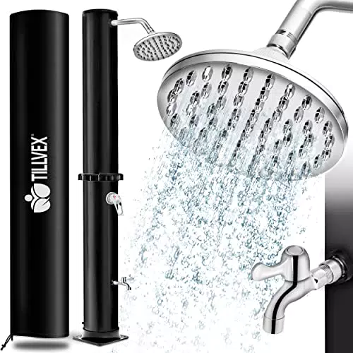 Tillvex Solardusche – Garten-Dusche mit Wasserhahn und Regenduschkopf