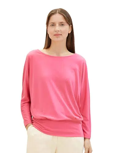 TOM TAILOR Damen Basic Langarmshirt mit U-Boot Ausschnitt
