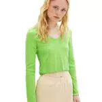 TOM TAILOR Denim Damen Cropped Langarmshirt mit Rippstruktur