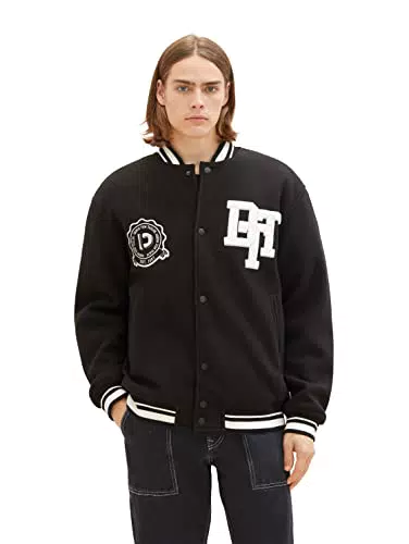 TOM TAILOR Denim Herren 1037489 Relaxed Fit College Bomberjacke mit Logo-Badge aus Frottee