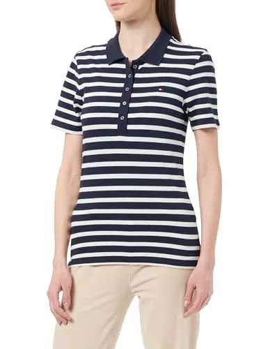 Tommy Hilfiger Damen Poloshirt Kurzarm Slim Fit Pique Stripe 1985