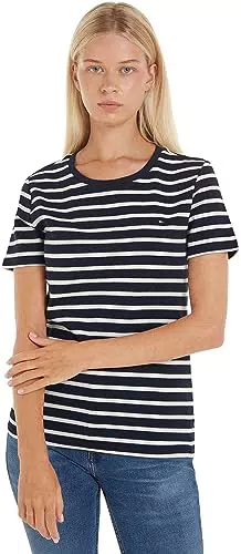Tommy Hilfiger Damen T-Shirt Kurzarm Slim Cody Rib C-Neck Slim Fit