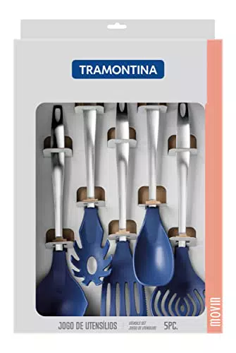 Tramontina Küchenhelfer Set aus Edelstahl – Servierlöffel, Schöpflöffel, Pfannenwender, Schaumlöffel, Spaghettilöffel