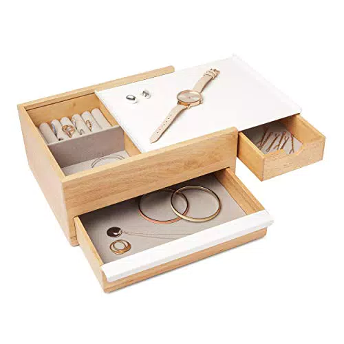 Umbra Stowit Design Schmuckkasten, Metall, Holz, Weiss/Nickel