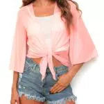Wayleb Bolero Jacke Damen 3/4 Ärmel Kurz Cardigan Elegant Chiffon Strickjacke