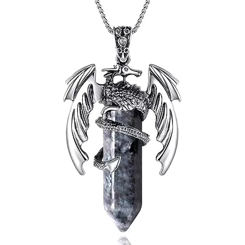 "XIANNVXI Drachen Kette Herren Amethyst Kristalle Anhänger Edelstahl Silber Halskette"
