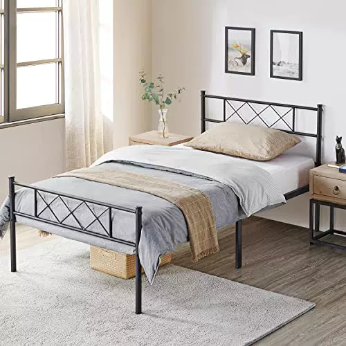 Yaheetech Modernes Metallbett mit Lattenrost für Schlafzimmer und Gästezimmer