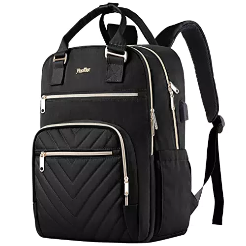Rucksack Damen für Schule und Laptop 17,3 Zoll - Großer Schulrucksack mit USB-Ladeanschluss für Universität, Reisen und Arbeit - Schwarz