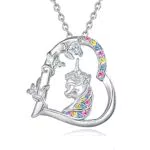 Yuluzeln Einhorn Halskette mit Herz Anhänger - Geschenk für Mädchen und Frauen