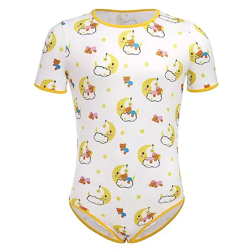 ABDL Body Männer Herren Overall Bodysuit Kurzarm T-Shirt Unterhemd Ouvert Body Sportbody Druckknöpfe im Schritt Karikatur Druckt Einteiler Jumpsuit Playsuit Unterwäsche Nachthemd Grün Frosch 2XL