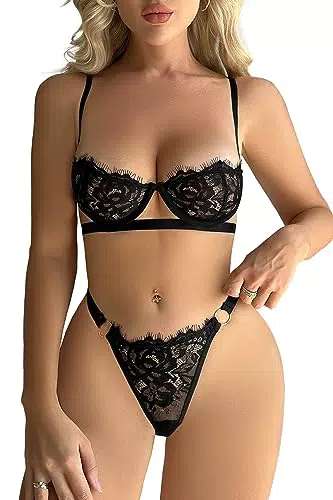 ADSEXY Sexy Dessous Damen Unterwäsche Set aus Spitze mit BH und Strumpfhalter