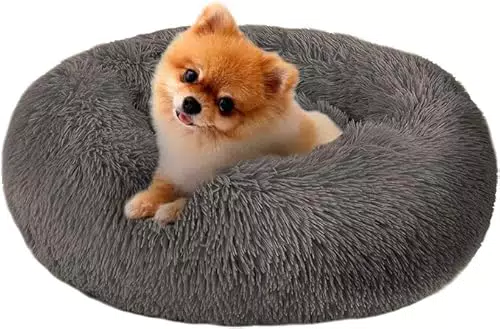 AICSYRM Donut Hundebett für kleine Hunde, flauschiges Plüsch Hundekissen