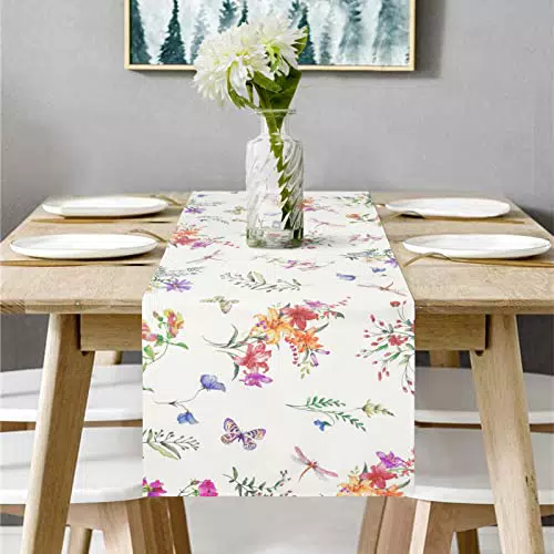 Alishomtll Blumen Tischläufer mit Schmetterling-Motiv für Esstisch und Küche