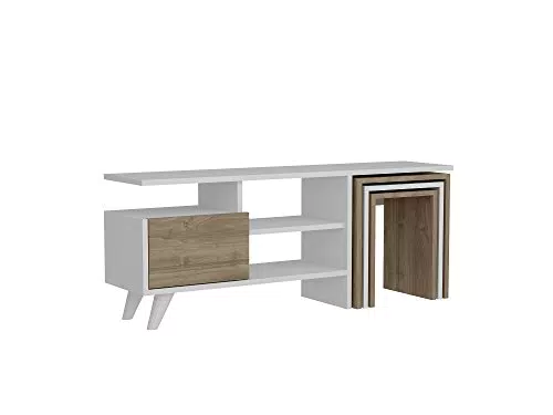 Alphamoebel Nature TV Board Lowboard Fernsehtisch mit Beistelltischen, 120 x 29,5 x 49 cm