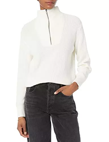 Amazon Essentials Damen Gerippter Pullover mit halbem Reißverschluss in lockerer Passform