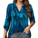 Amrto Longbluse Damen V-Ausschnitt 3/4 Ärmel Elegante Tunika für festliche Anlässe