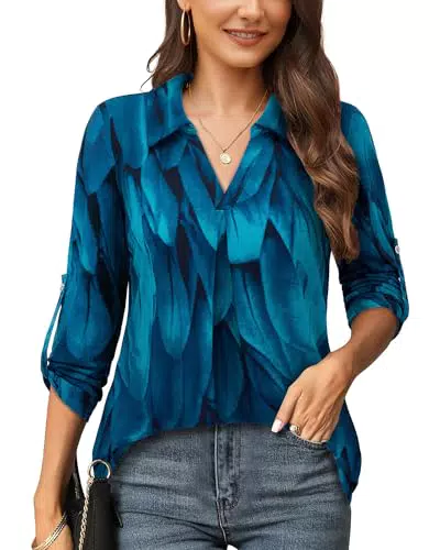 Amrto Longbluse Damen V-Ausschnitt 3/4 Ärmel Elegante Tunika für festliche Anlässe
