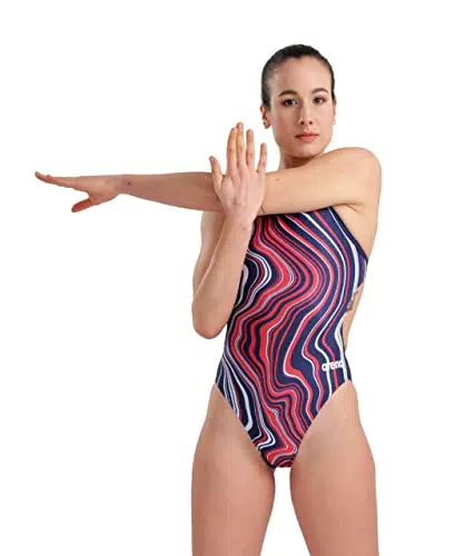 ARENA Damen Badeanzug Challenge Back Marbled