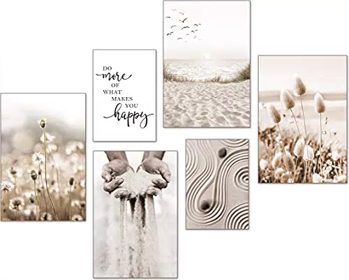 Moderne Poster Set für Wohnzimmer und Schlafzimmer - Bilderwand Deko mit Pampas Gras Motiv