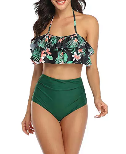 Avondii Badeanzug Damen Bauchweg Für Damen Takini Set Rüschen Zweiteilige Badeanzug High Waist Bademode