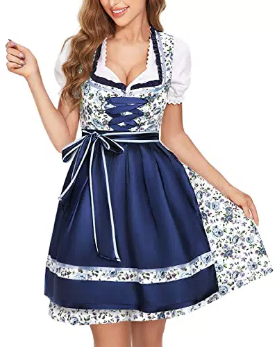 BENNIES Dirndl Damen Midi Trachtenkleid mit Dirndlbluse für Oktoberfest