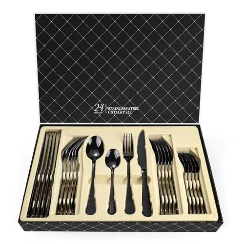 Schwarzes Besteck Set für 6 Personen – Hochglanzpoliert und rostfrei