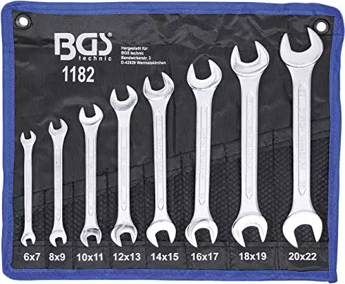 BGS Doppel-Maulschlüssel-Satz SW 6 x 7 - 20 x 22 mm aus CV-Stahl mit Rolltasche