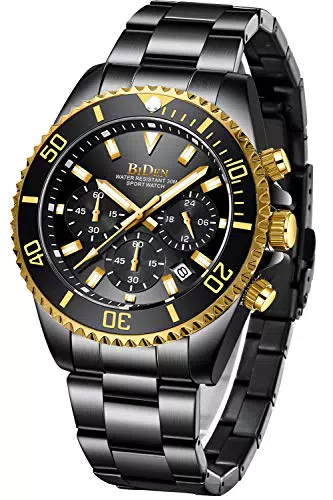 BIDEN Herren Analog Uhr mit Japanischem Quarzwerk und Edelstahlarmband