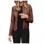 Lederjacke Damen Kurz mit Reverskragen – Übergangsjacke aus Kunstleder