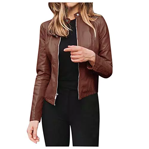 Lederjacke Damen Kurz mit Reverskragen – Übergangsjacke aus Kunstleder
