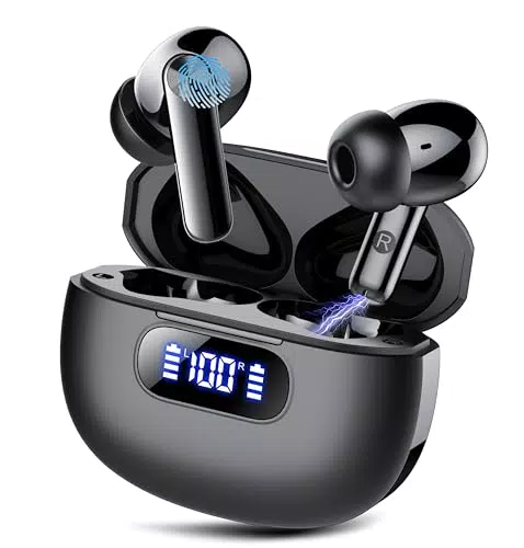 Kabellose Bluetooth Kopfhörer mit ENC Noise Cancelling Mikrofon - HiFi Stereo Sound - IP7 Wasserdicht - LED Anzeige