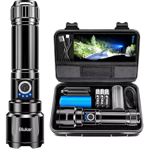 Blukar LED Taschenlampe 20000 Lumen, IP67 wasserdicht, 5 Lichtmodi, Zoomfunktion