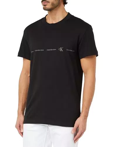 Calvin Klein Jeans Herren T-Shirt Kurzarm Logo Repeat Rundhalsausschnitt