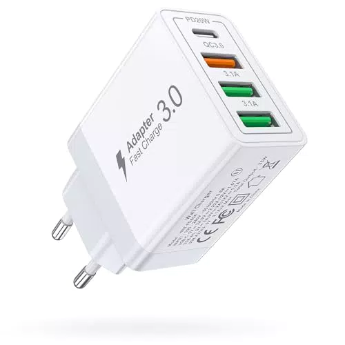 Cawhaw USB C Ladegerät 40W 4-Port PD und QC3.0 für iPhone und Android Geräte