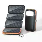 CONXWAN Solar Powerbank mit 3 Ausgängen und faltbaren Solarpanels für mobile Geräte
